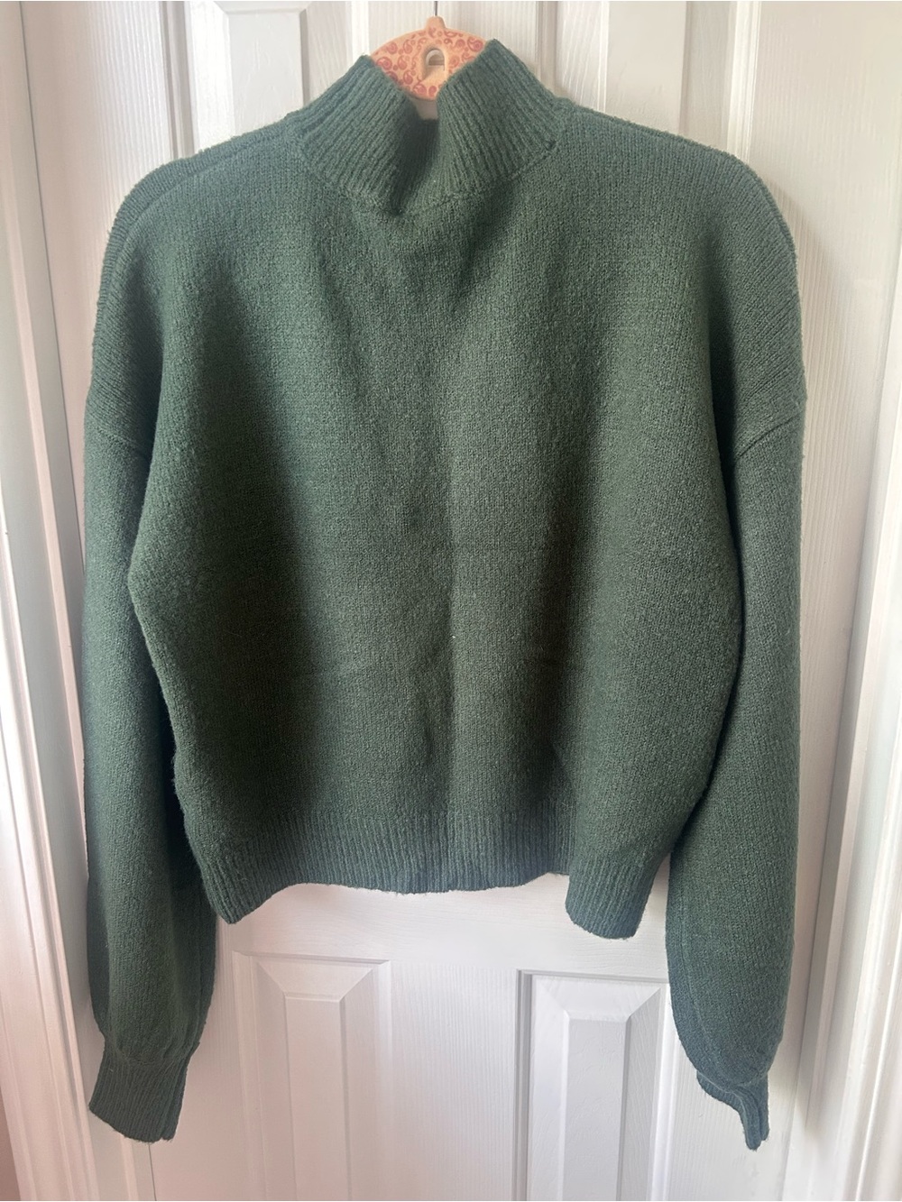 Double Zero Forest Green Mock Neck Balloon Sleeve Sweater Large